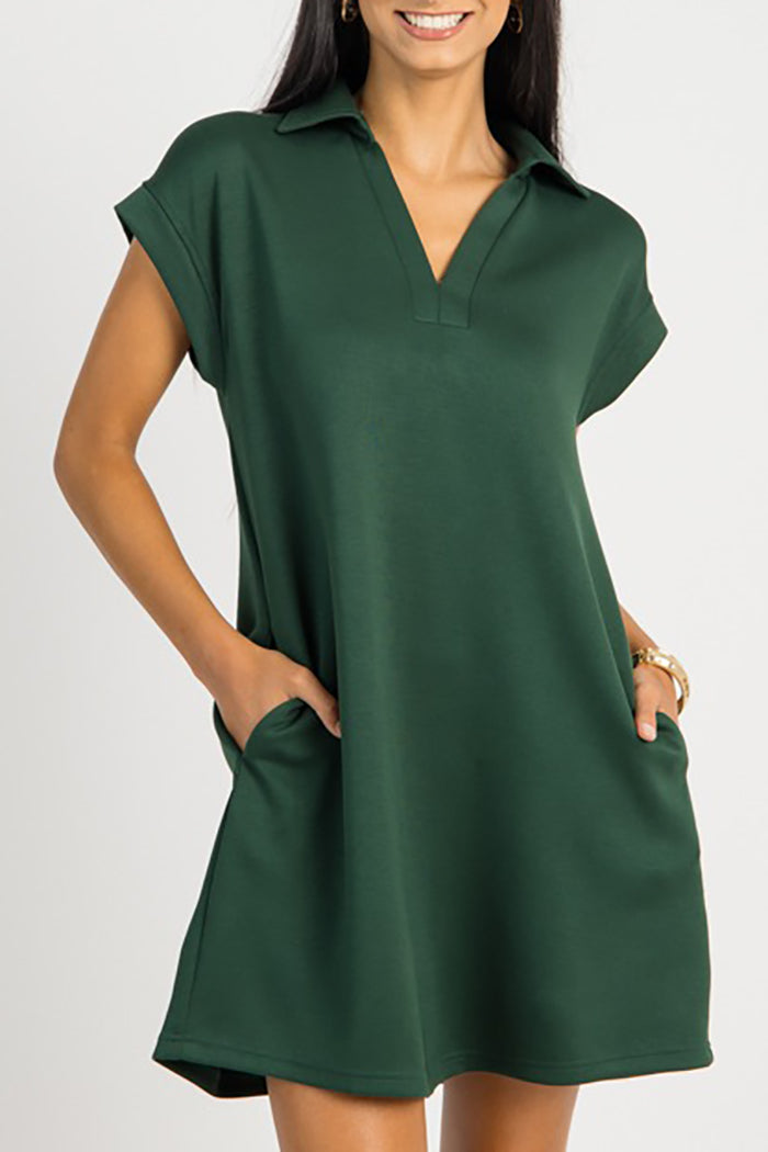Solid Color Collar Pocket Dress