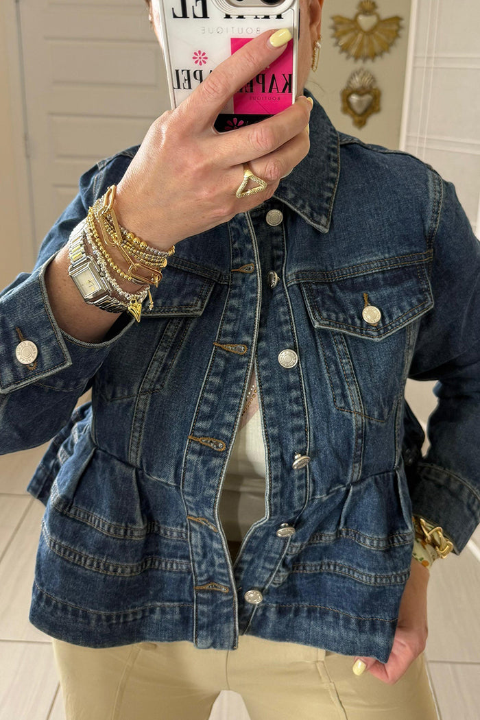 Casual Pleated Details Denim Jacket