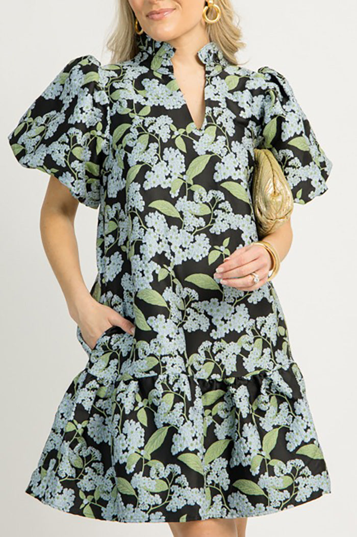 Botanical Print Ruffle Pocket Dress