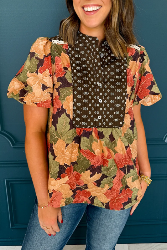 Casual Floral Patchwork Top