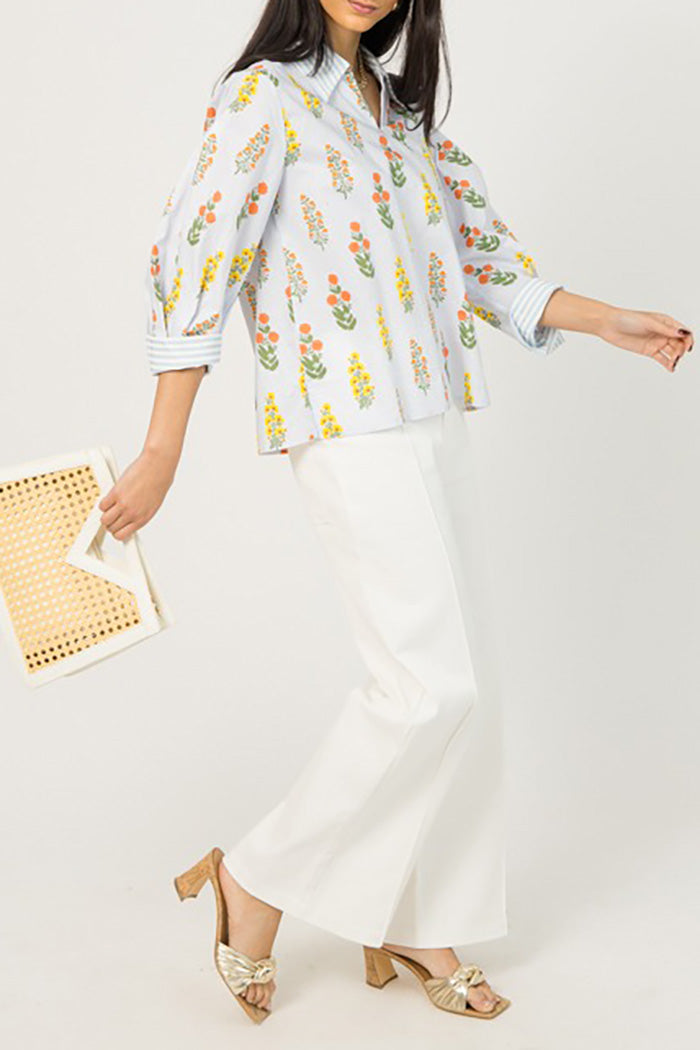 Floral Stripe Trim Top