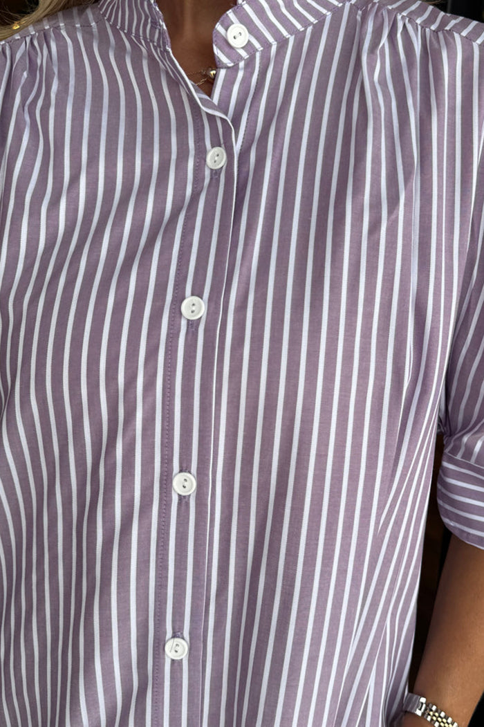 Ruffles Collar Pinstripe Dress