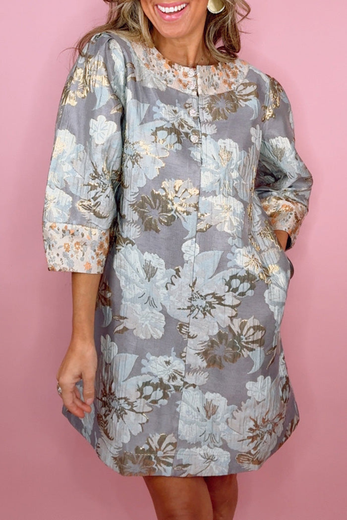 Jacquard Button Neck Pocket Dress