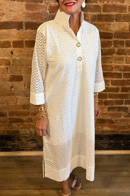 White Eyelet Side Slit Dress