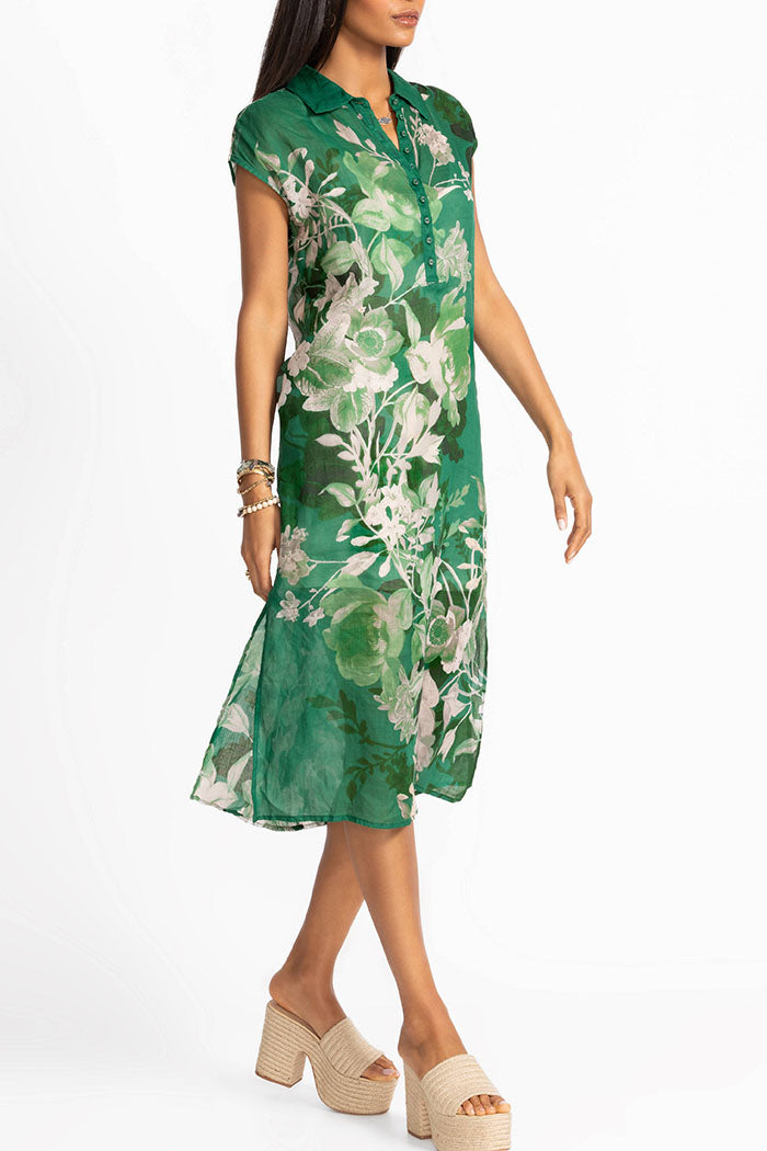 Button-Down Neckline Floral Side Slit Dress