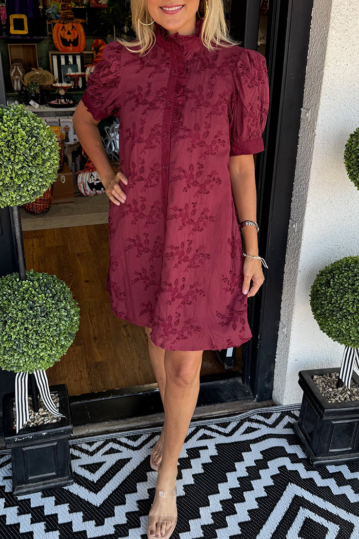 Puff Sleeve Embroidered Dress
