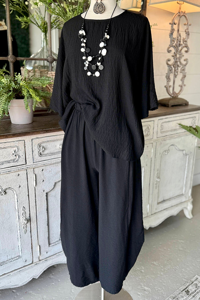 Casual Short Sleeve Top &Wide Leg Pants Set