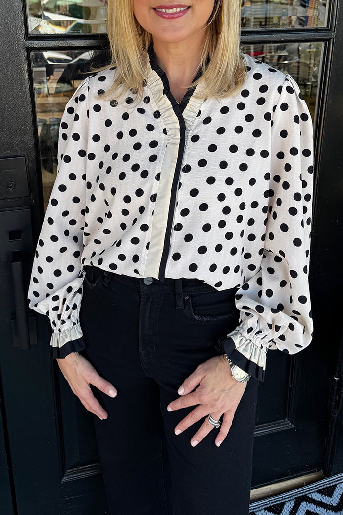 Ruffled Neck Polka Dot Top