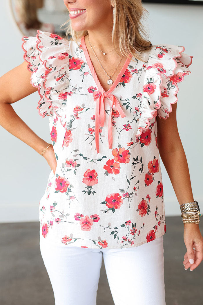 Floral Print Scallop Sleeve Top