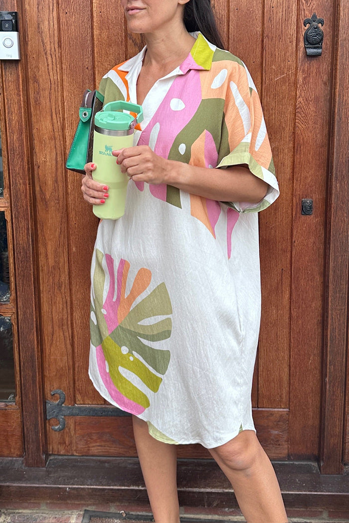 Abstract Print Collared Pocket Dress