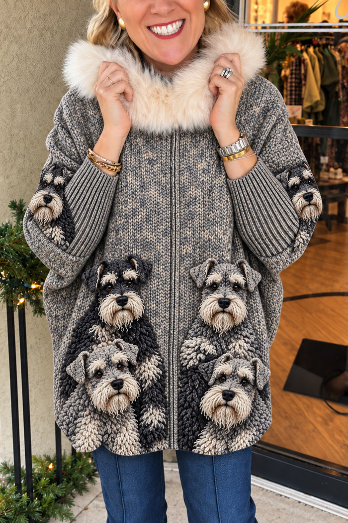 Schnauzer Dog Zip-Up Poncho Sweater