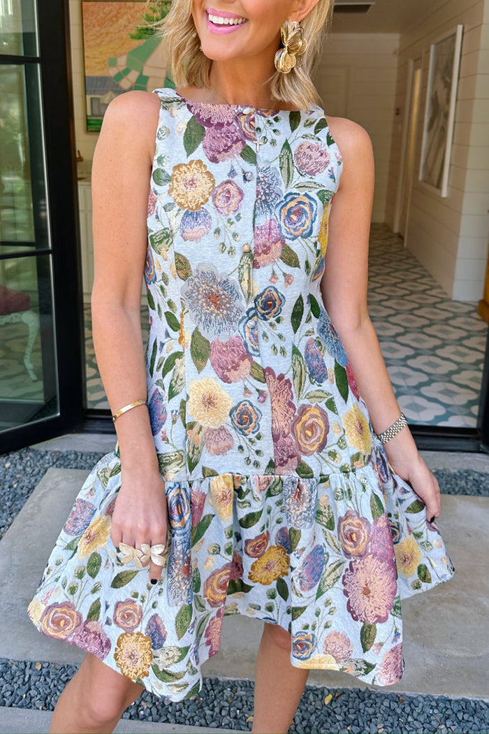 Jacquard Garden Drop Waist Dress