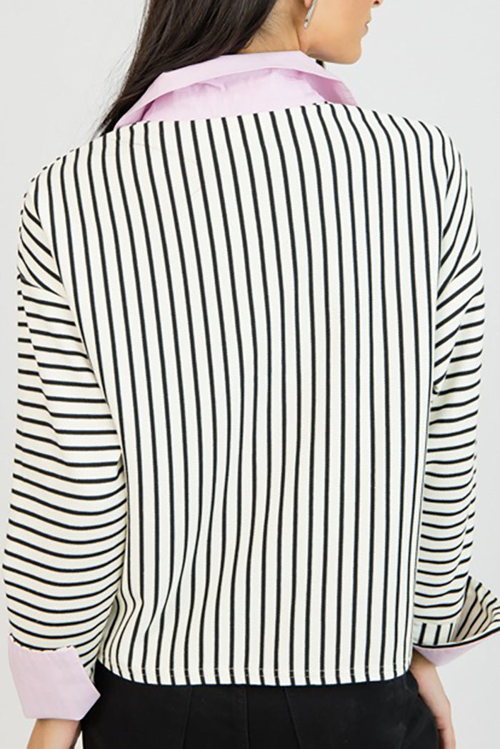 Stripe Contrast Collar Top