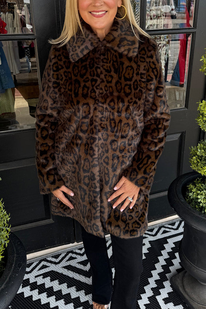 Leopard Collared Faux Fur Coat