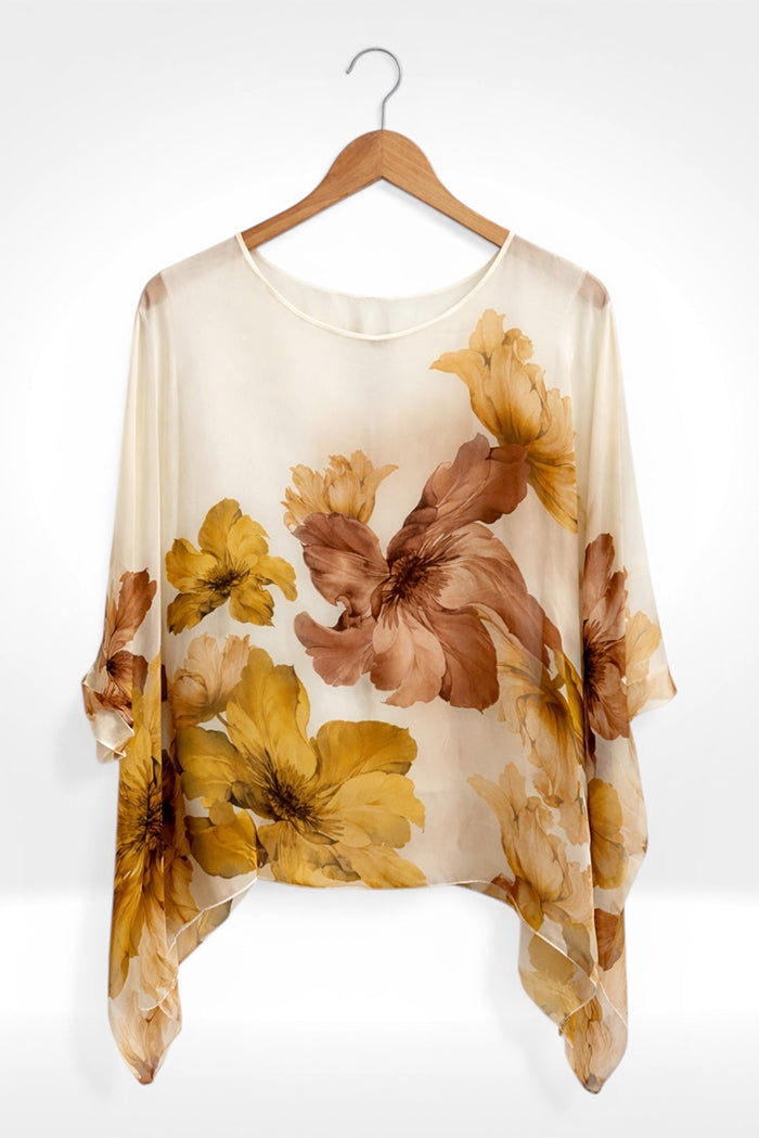 Watercolor Floral Draped Flowy Batwing Top