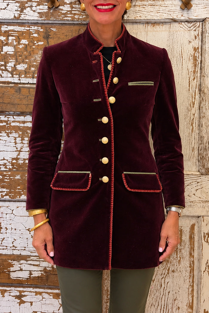 Gold Button Velvet Pocket Coat