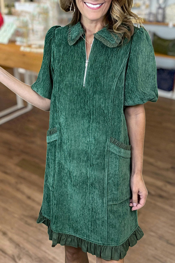 Deep Pockets Ruffle Trim Dress