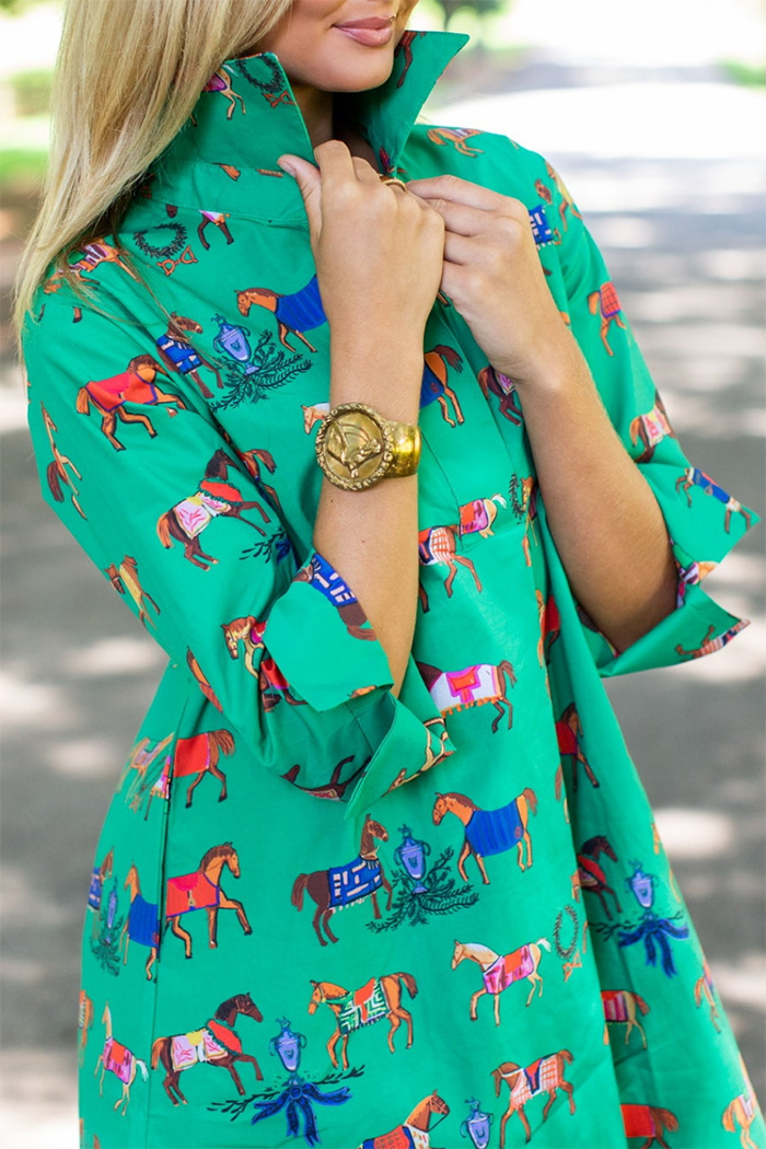 Horse Print Pockets Shirt Dress