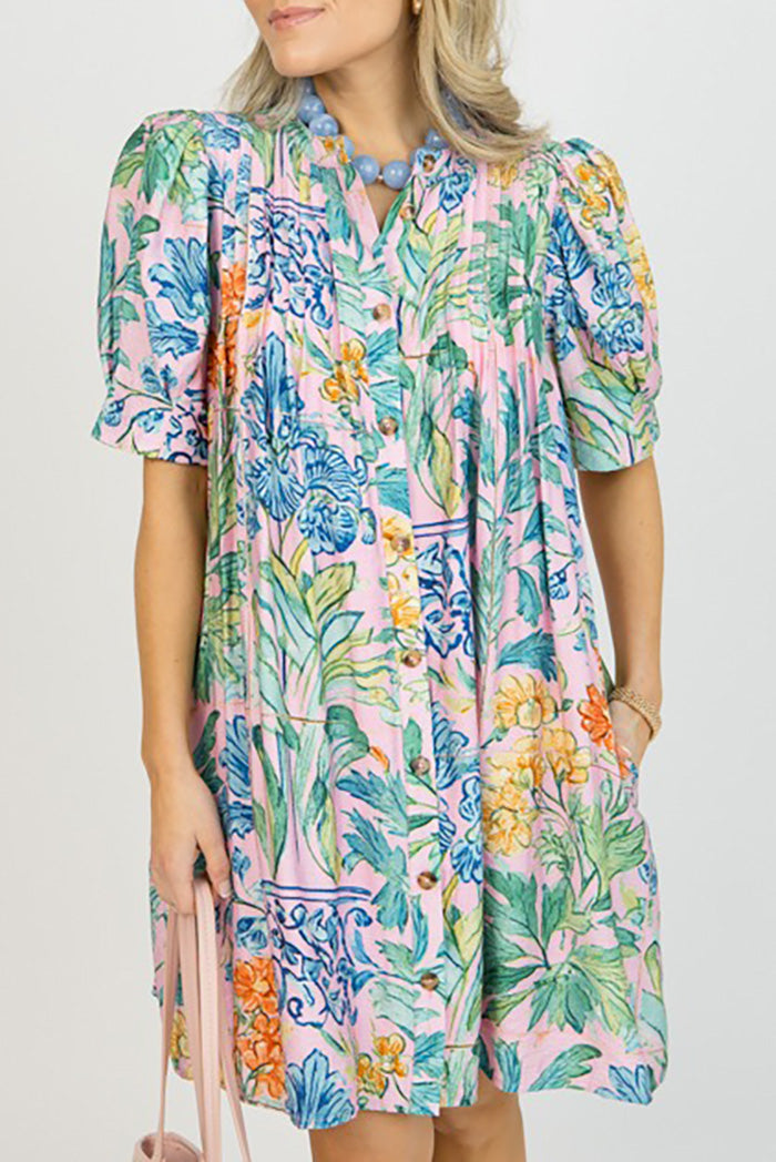 Blossom Pleat Tie-Waist Pocket Dress
