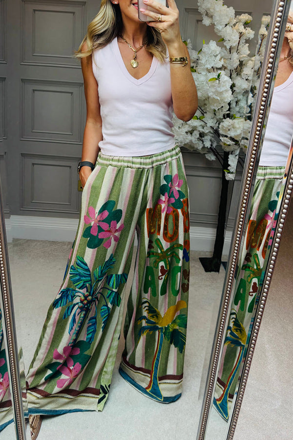 Casual Elastic Pocket Wide Leg Trousers