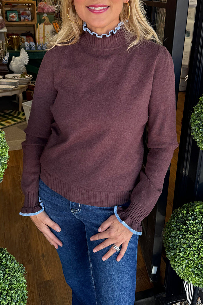 Ruffle-Trim Mock Neck Sweater