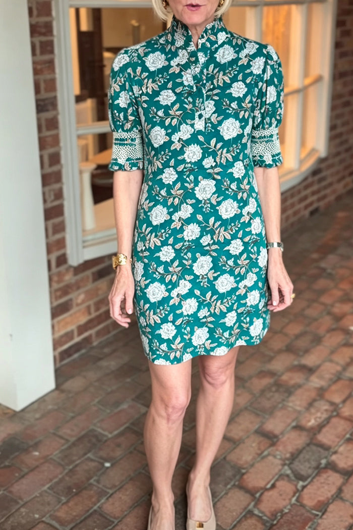 Ruffle Neck Smocked Cuff A-line Dress