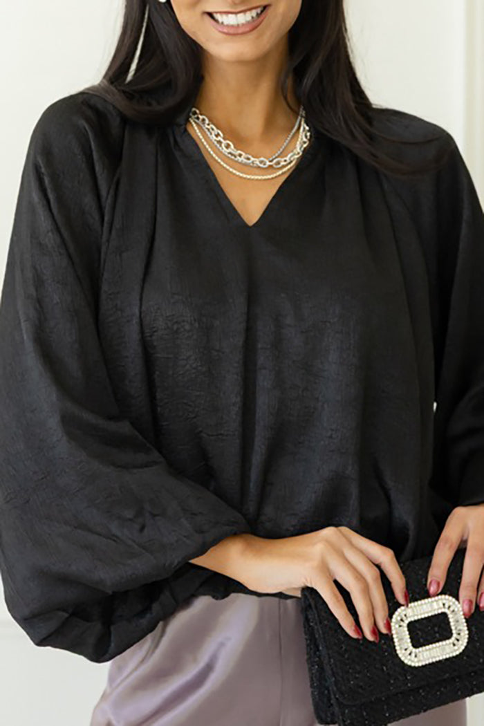 V-Neck Bubble Sleeves Top