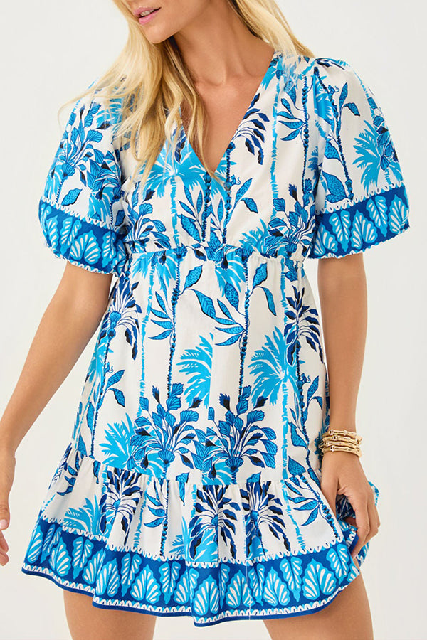 Plant Pattern Puff Sleeve Dress