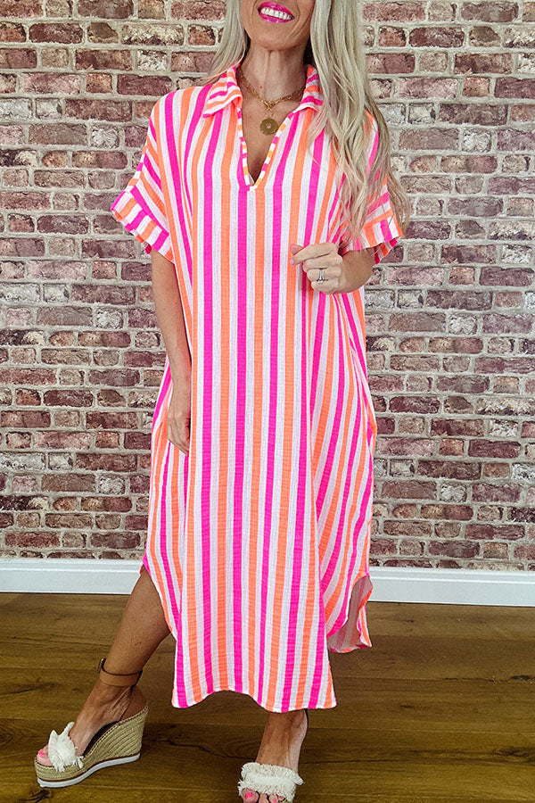 V-Neck Striped Midi Dress