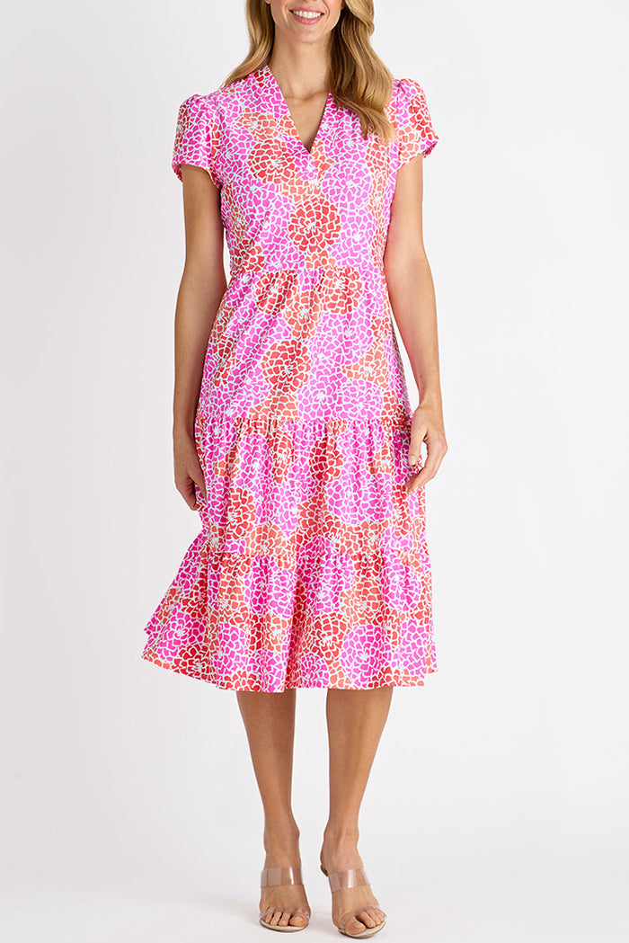 Tiered Puff Sleeve Midi Dress