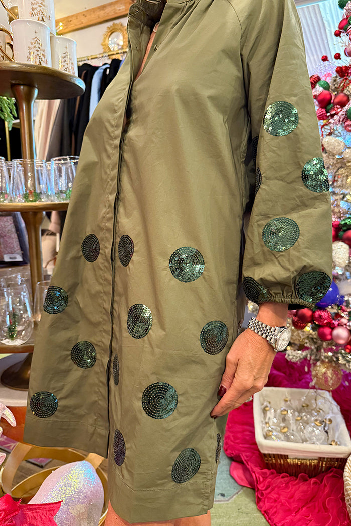 Olive Sequin Polka Dot Tunic Dress