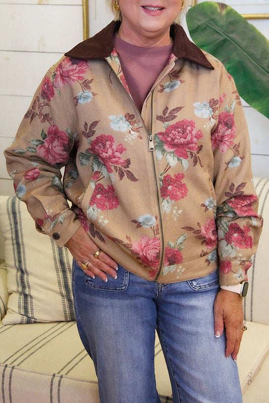 Casual Floral Zipper Jacket