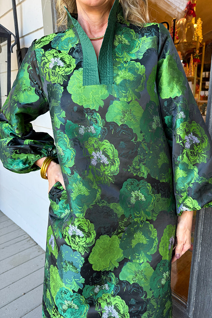 Elegant Vibrant Green Floral Maxi Dress