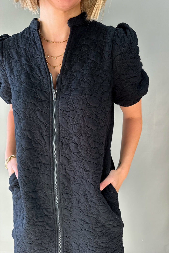Puff Sleeve Zipper Dress