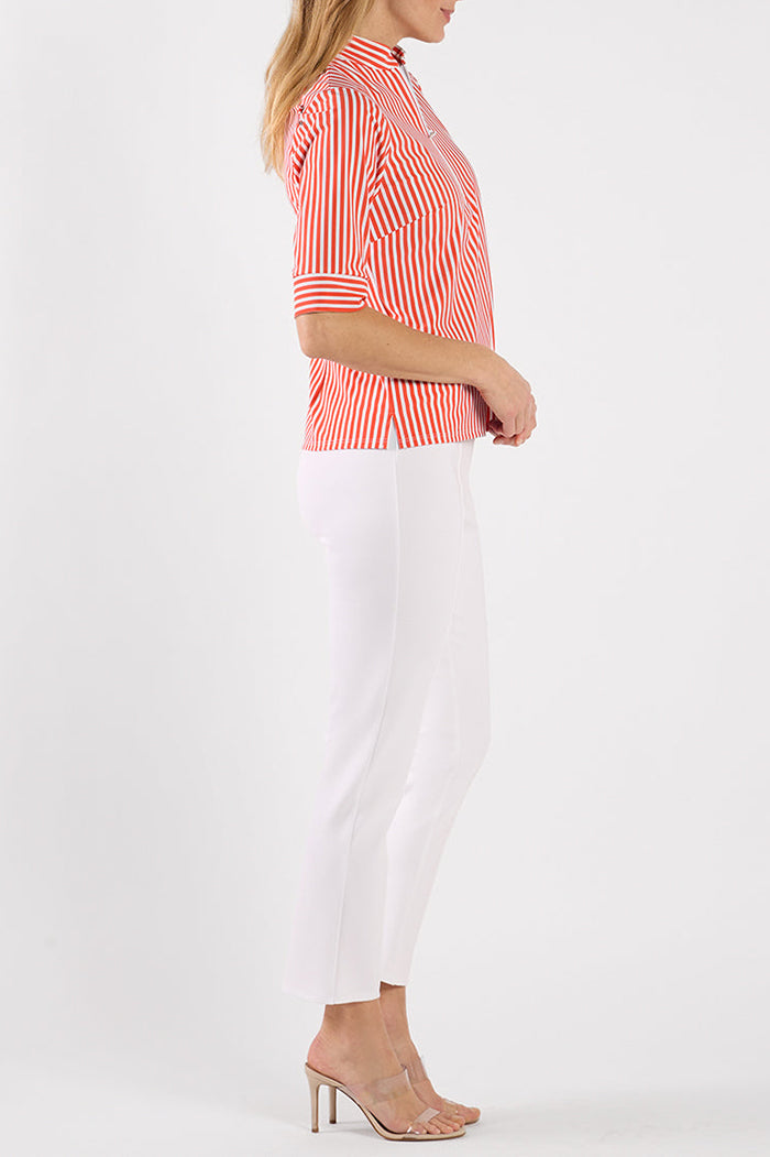 Striped Half-Zip Three Quarter Sleeve Top