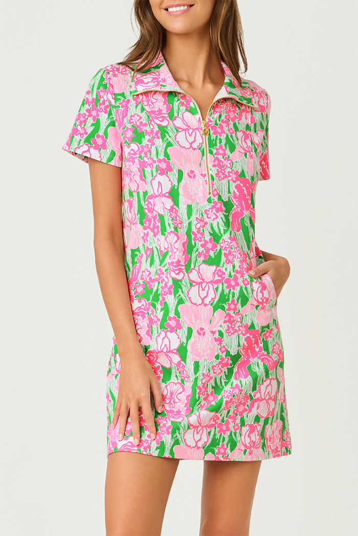 Half Zip Pocketed Floral Dress