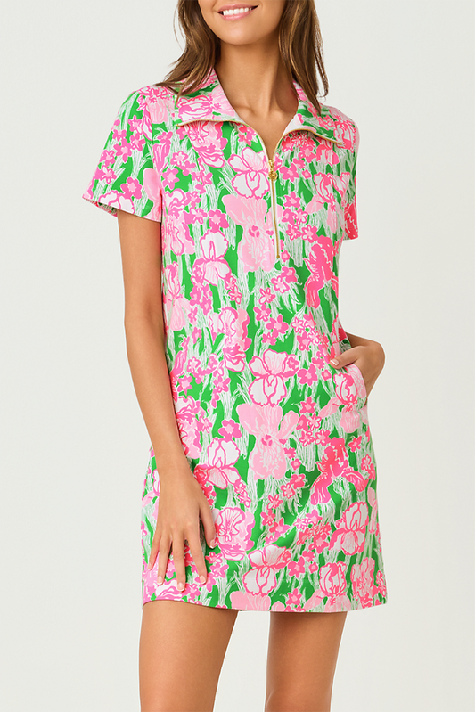 Half Zip Pocketed Floral Dress