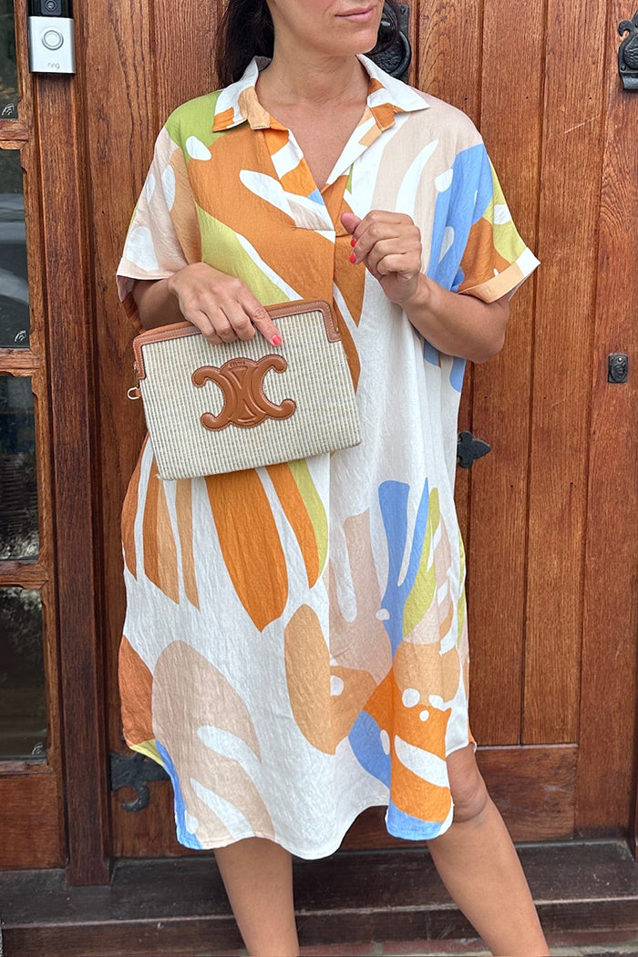 Abstract Print Collared Pocket Dress