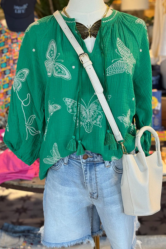 Butterfly Print 3/4 Sleeve Top