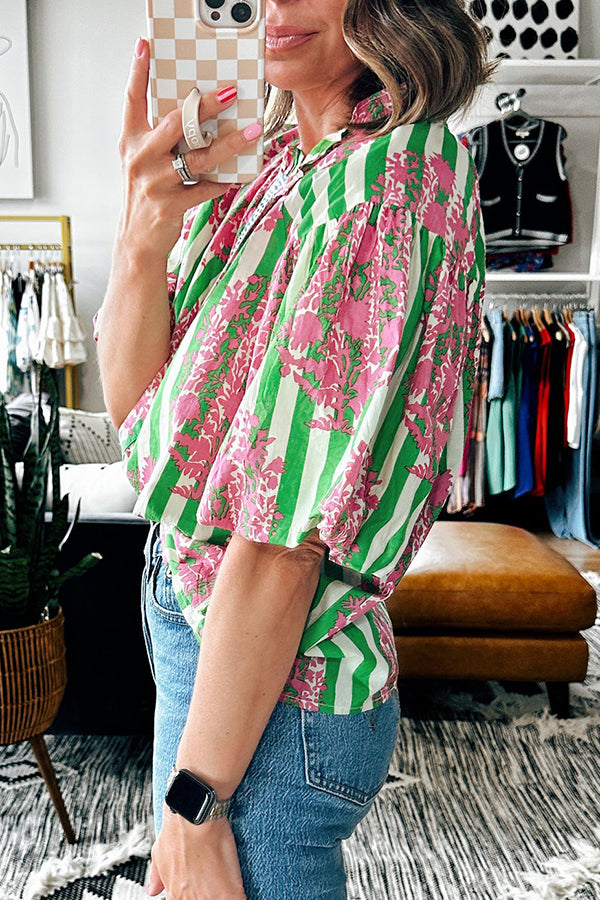 Casual Striped Floral Top