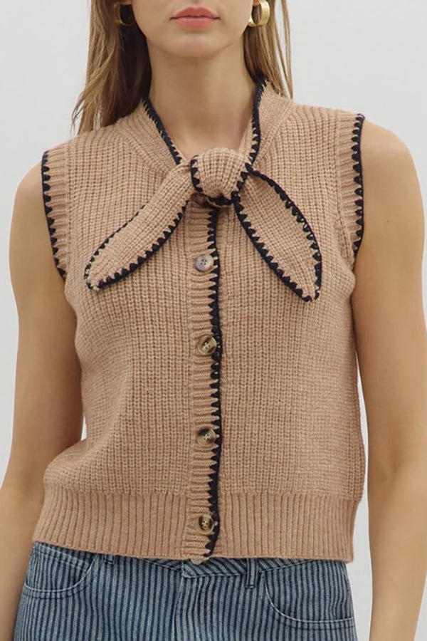 Front Knot Closure Knit Top