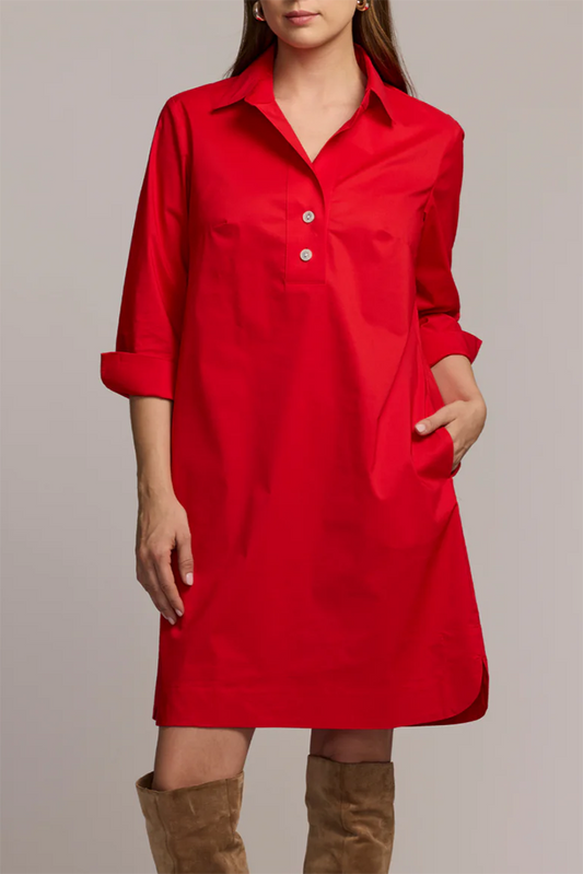 3/4 Sleeve Point Collar Pocket Shirt Dress