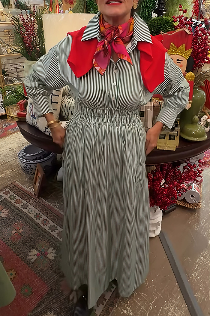 Pocketed Green Stripe Dress