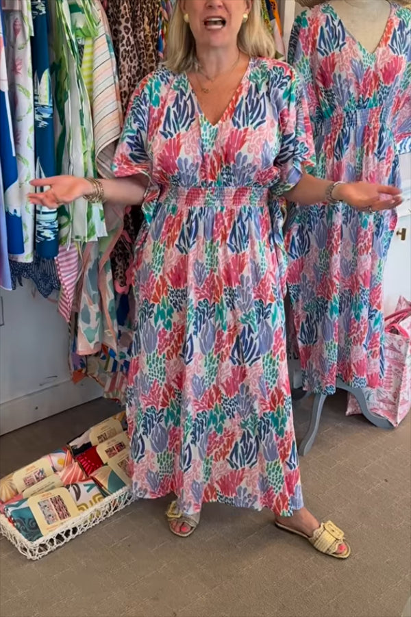 V-Neck Printed Slit Dress