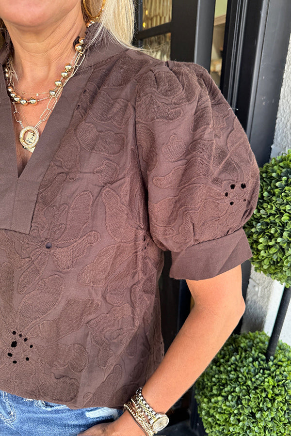 Puff Sleeve Mesh Top