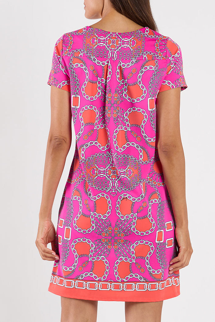 Short Sleeve Chain Print Shift Dress
