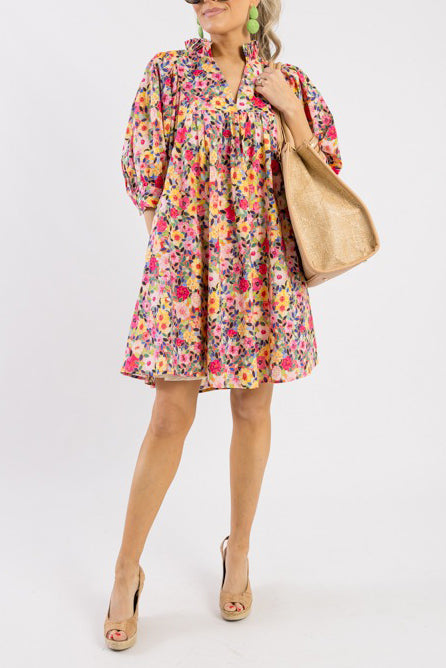 Casual Floral Pleated Dress