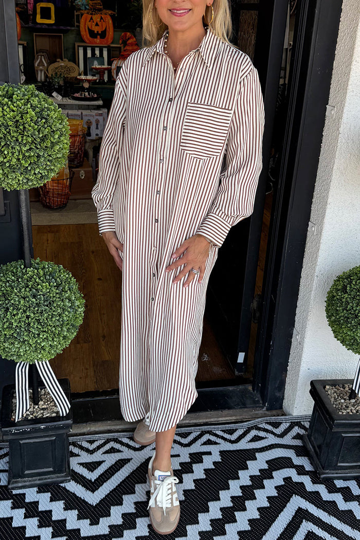 Ruffles Collar Pinstripe Dress