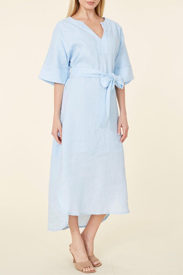 Linen Belted Maxi Dress
