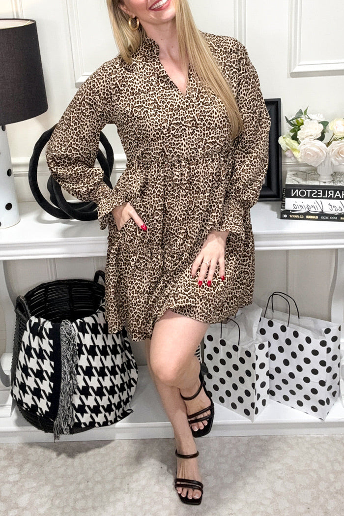 Casual Leopard Ruffles Hem Dress